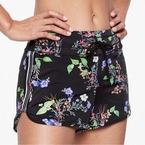 Athleta Gold Coast Black Floral Women's Athletic Swim Shorts Size S